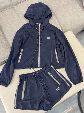 Miu Miu Navy Nylon Track Set - Cropped Windbreaker & Shorts L